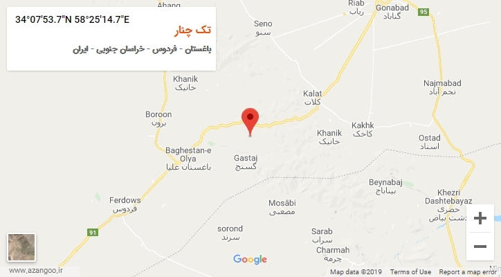 روستای تک چنار بر روی نقشه