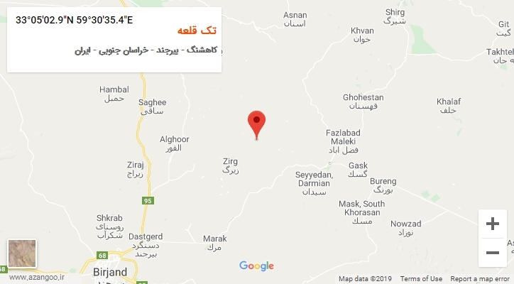 روستای تک قلعه بر روی نقشه