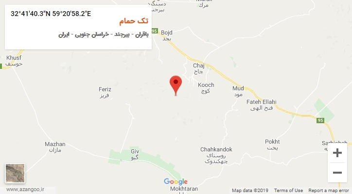 روستای تک حمام بر روی نقشه