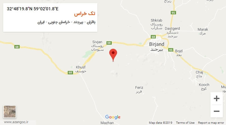 روستای تک خراس بر روی نقشه