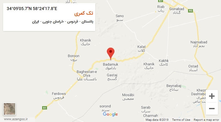 روستای تک کمری بر روی نقشه