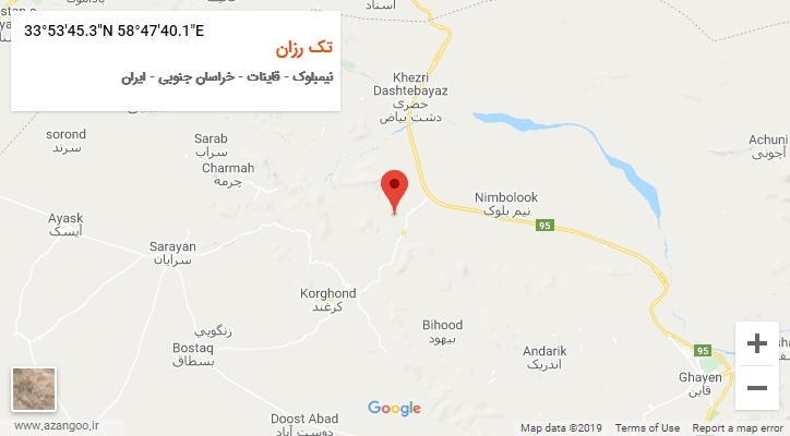 روستای تک رزان بر روی نقشه