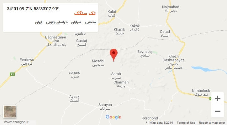 روستای تک سنگک بر روی نقشه