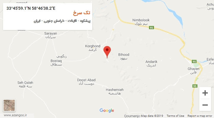 روستای تک سرخ بر روی نقشه
