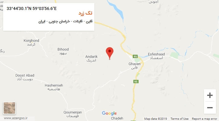 روستای تک زرد بر روی نقشه