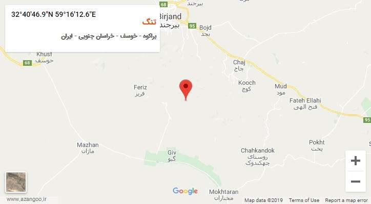 روستای تنگ بر روی نقشه