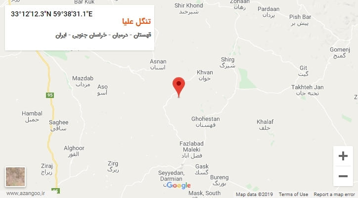 روستای تنگل علیا بر روی نقشه