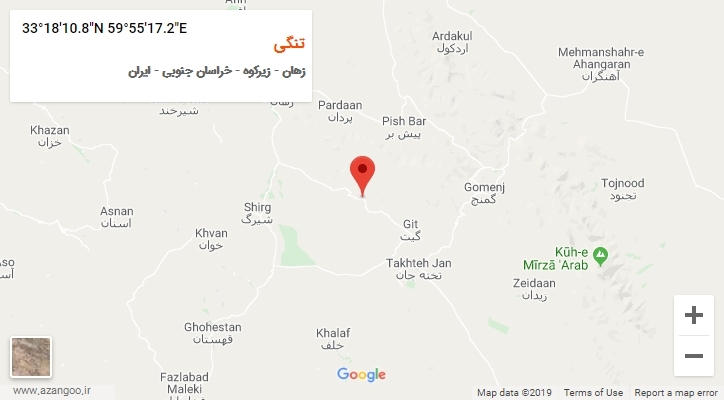 روستای تنگی بر روی نقشه