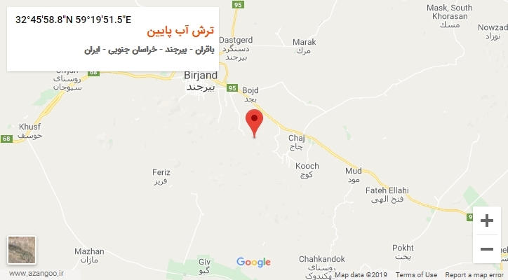 روستای ترش آب پایین بر روی نقشه