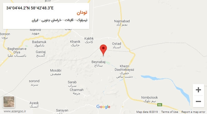 روستای تودان بر روی نقشه