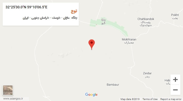 روستای توج بر روی نقشه
