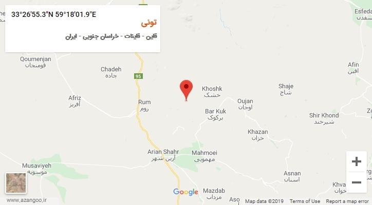 روستای تونی بر روی نقشه