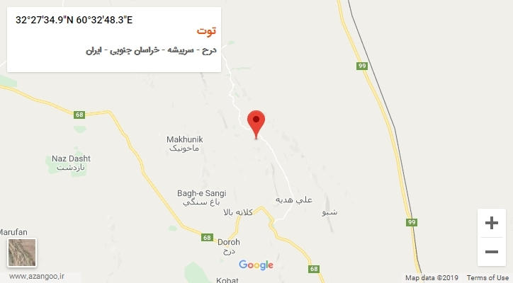 روستای توت بر روی نقشه