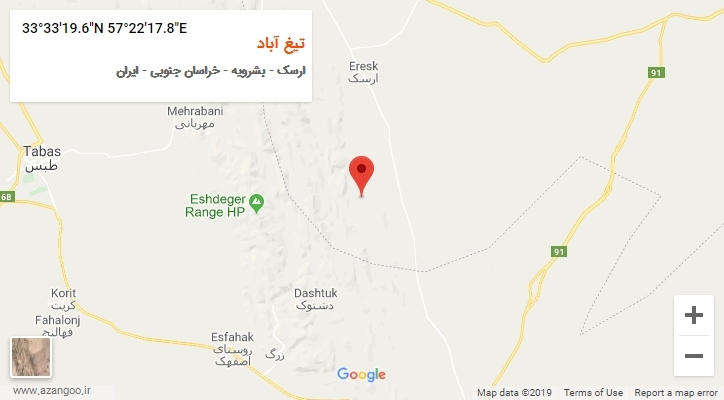 روستای تیغ آباد بر روی نقشه