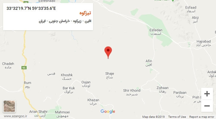 روستای تیزکوه بر روی نقشه