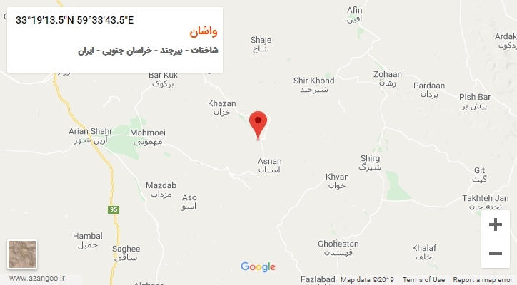 روستای واشان بر روی نقشه