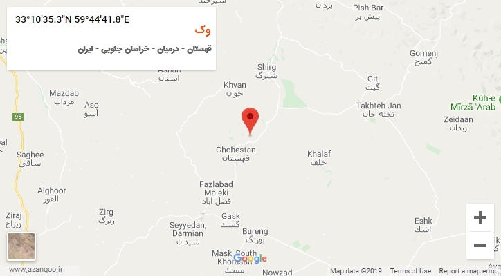 روستای وک بر روی نقشه