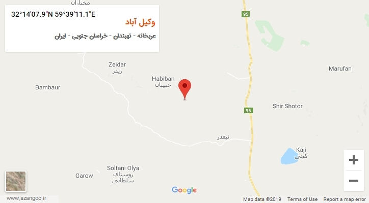 روستای وکیل آباد بر روی نقشه
