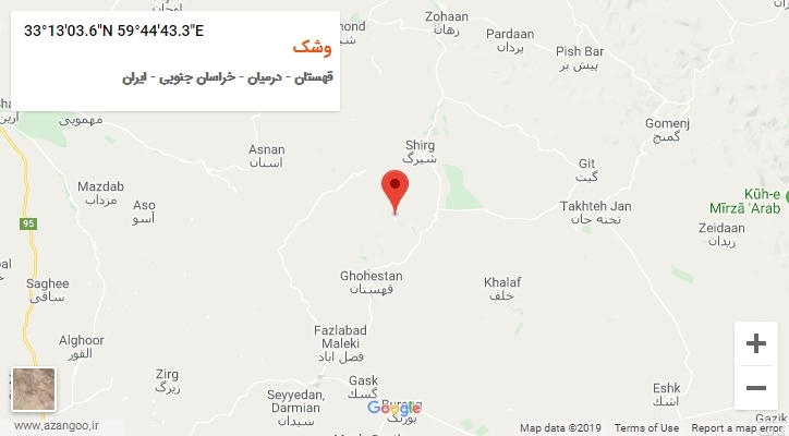 روستای وشک بر روی نقشه
