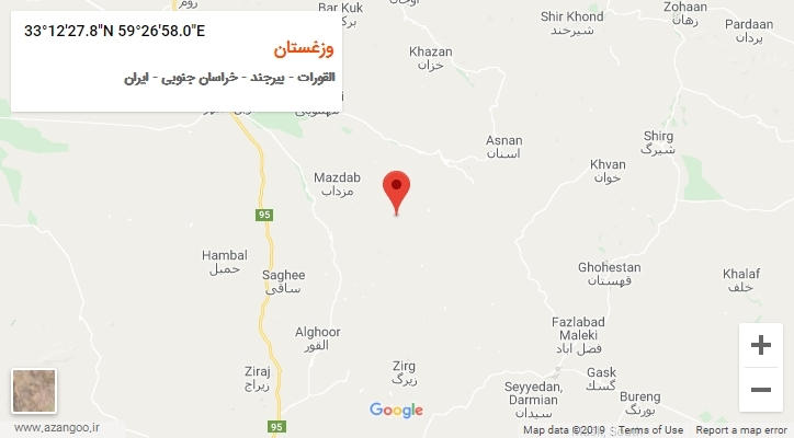 روستای وزغستان بر روی نقشه