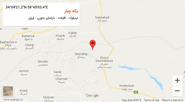 روستای یکه چنار بر روی نقشه