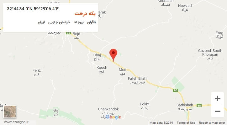 روستای یکه درخت بر روی نقشه