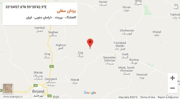 روستای یزدان سفلی بر روی نقشه