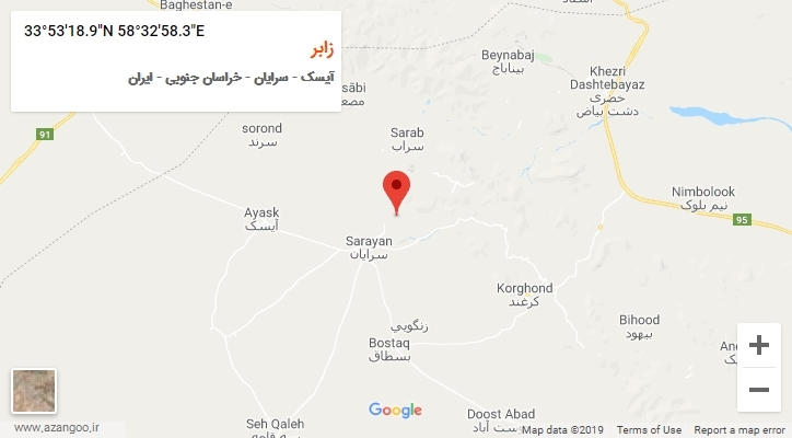 روستای زابر بر روی نقشه