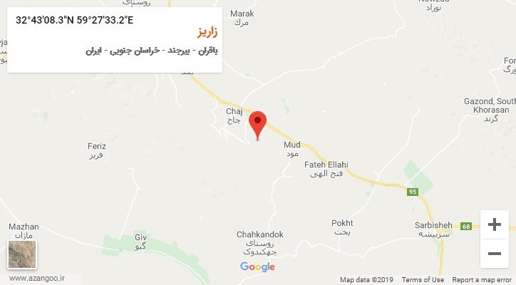 روستای زاریز بر روی نقشه