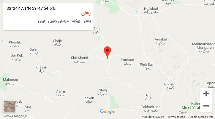 روستای زهان بر روی نقشه