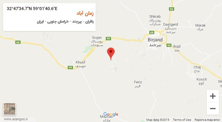 روستای زمان آباد بر روی نقشه