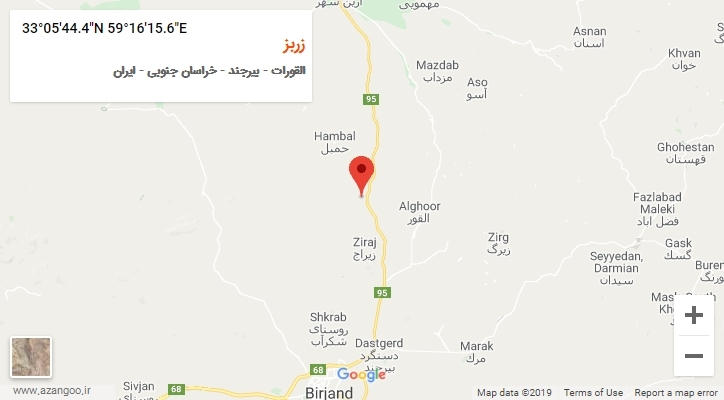 روستای زربز بر روی نقشه