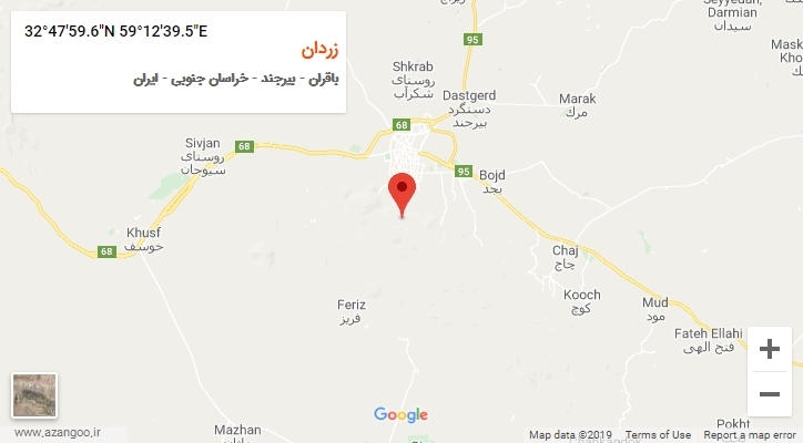 روستای زردان بر روی نقشه