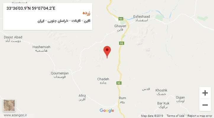 روستای زرده بر روی نقشه