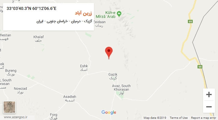 روستای زرین آباد بر روی نقشه
