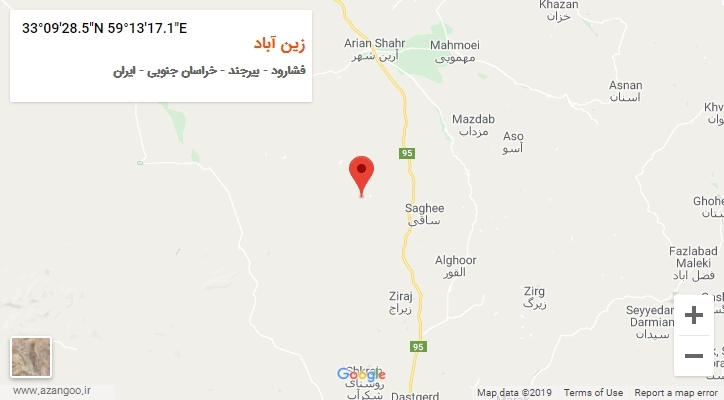 روستای زین آباد بر روی نقشه