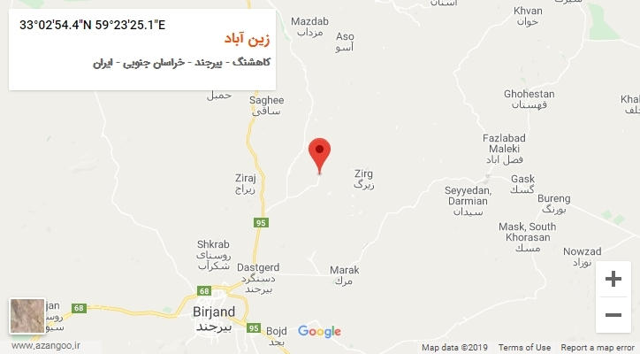 روستای زین آباد بر روی نقشه