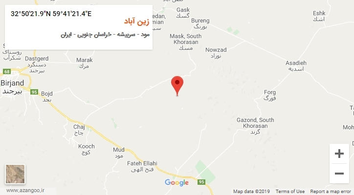 روستای زین آباد بر روی نقشه