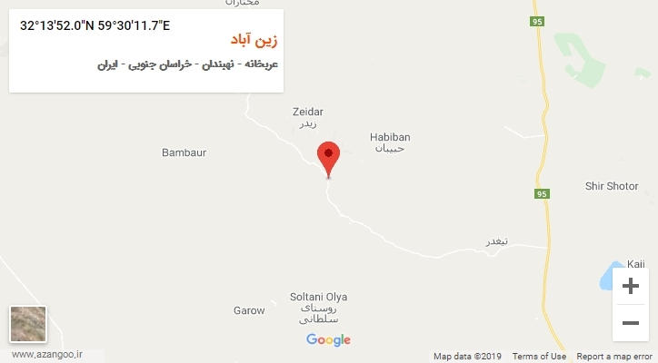 روستای زین آباد بر روی نقشه