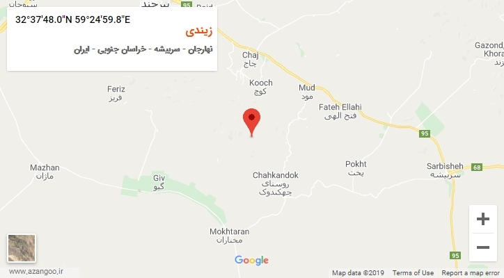 روستای زیندی بر روی نقشه