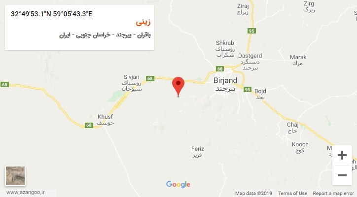 روستای زینی بر روی نقشه