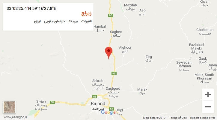 روستای زیراج بر روی نقشه