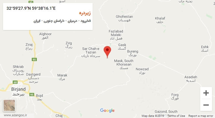 روستای زیردره بر روی نقشه