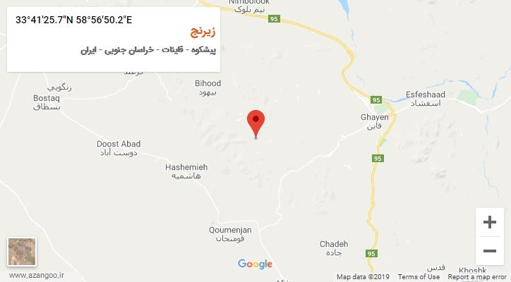 روستای زیرنج بر روی نقشه