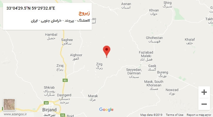 روستای زیروج بر روی نقشه