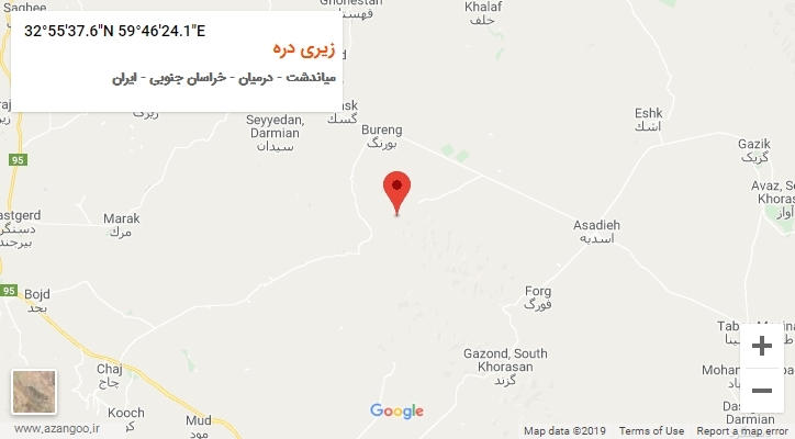 روستای زیری دره بر روی نقشه