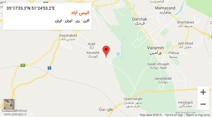 روستای انیس آباد بر روی نقشه