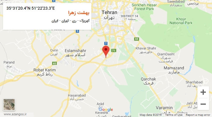 روستای بهشت زهرا بر روی نقشه