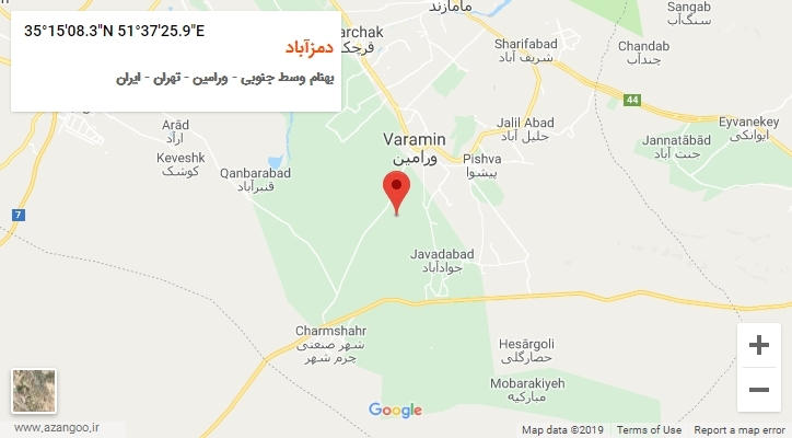 روستای دمزآباد بر روی نقشه