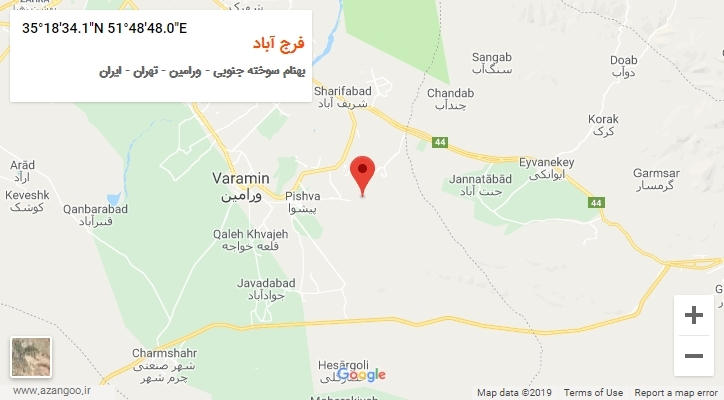 روستای فرج آباد بر روی نقشه